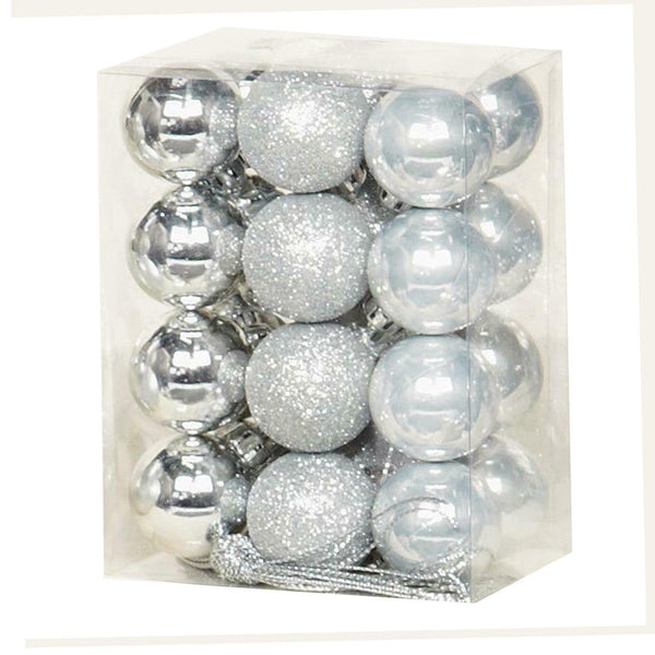 Accents 24 Multi Finish Christmas Baubles 30mm - Silver - Towsure
