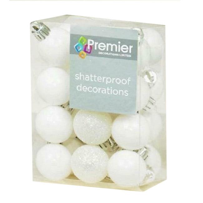 Accents 24 Multi Finish Christmas Baubles 30mm - White - Towsure