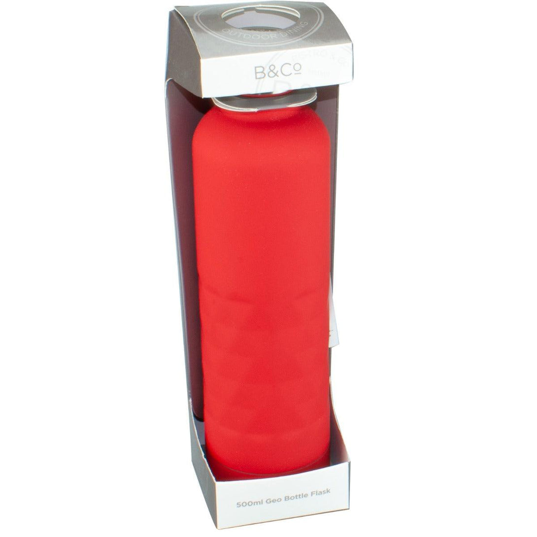 B&Co 500ml Geo Rubberised Finish Bottle Flask - Red - Towsure
