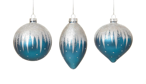 Blue/Silver Glass Christmas Bauble (Single) - 110mm - Towsure