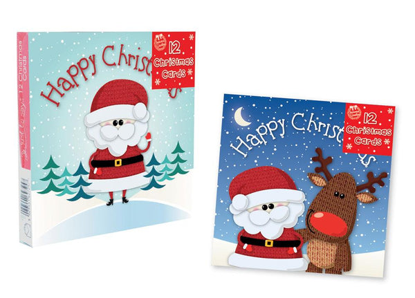 Cute Reindeer Design Square Christmas Cards - Pack of 12 - Towsure