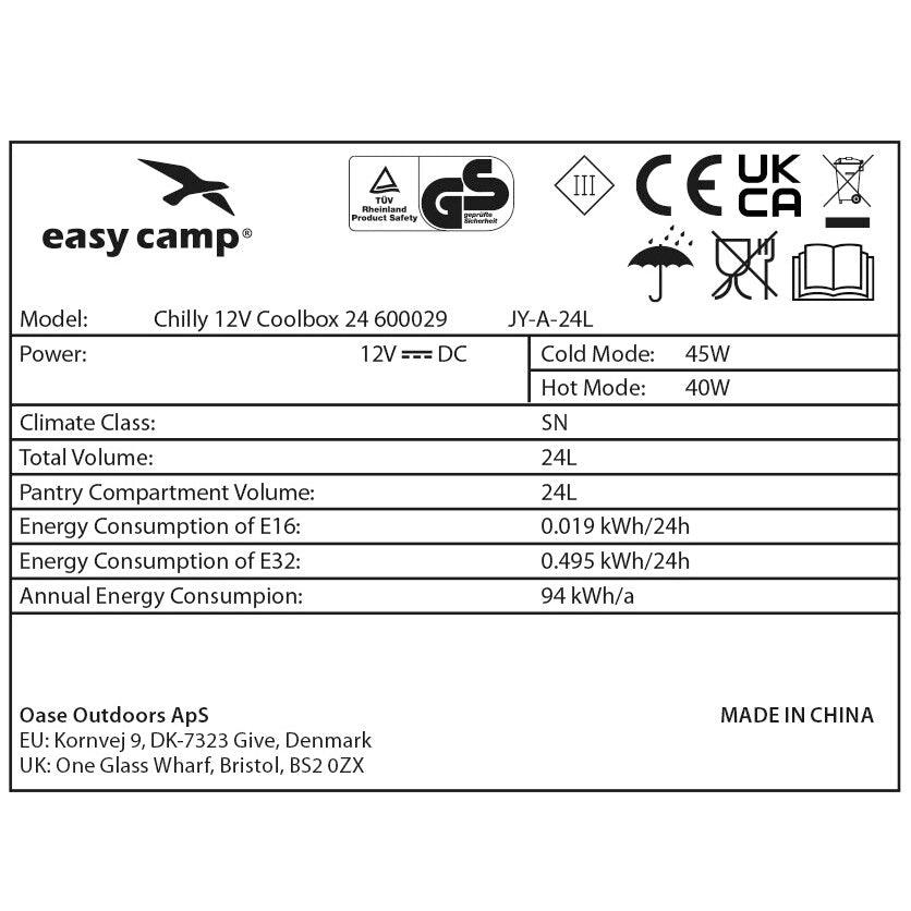 Easycamp Chilly 12 Volt Power Coolbox - 24 Litre - Towsure