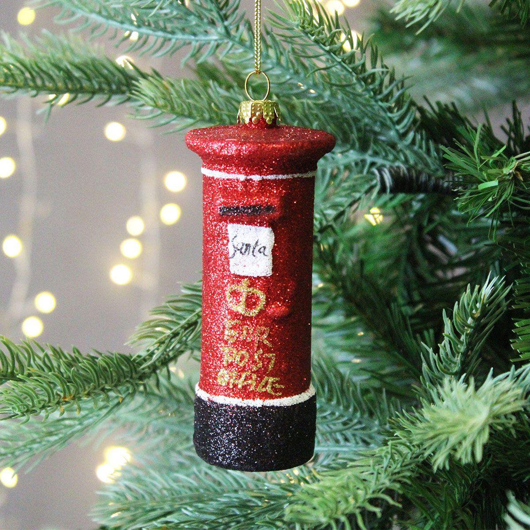 Festive 10cm Post Box Decoration - Red Glitter - Towsure