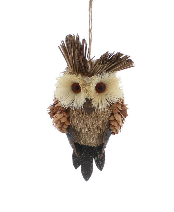 Festive 15cm Bristle Owl Decoration - Towsure