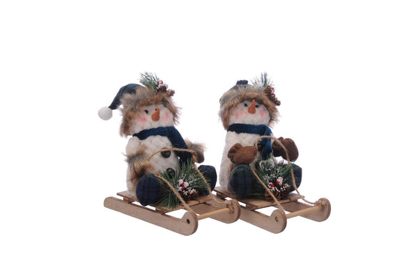 Festive 33cm Assorted Sitting Snowmen on Sleighs - Towsure
