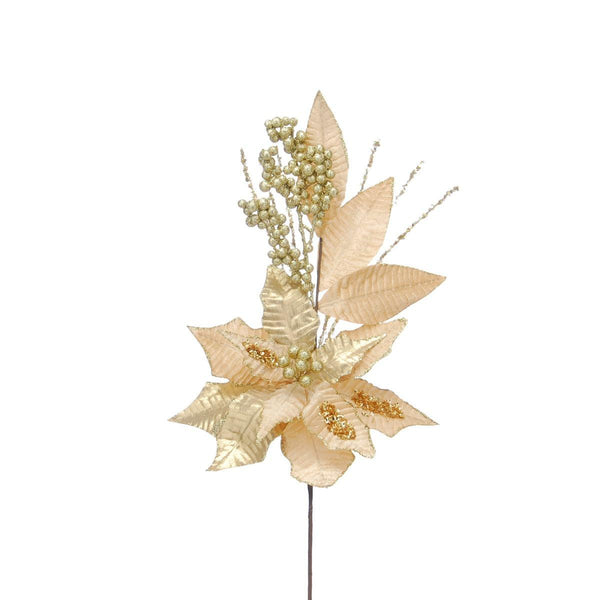 Festive 69cm Poinsettia with Leaves Spray - Gold - Towsure