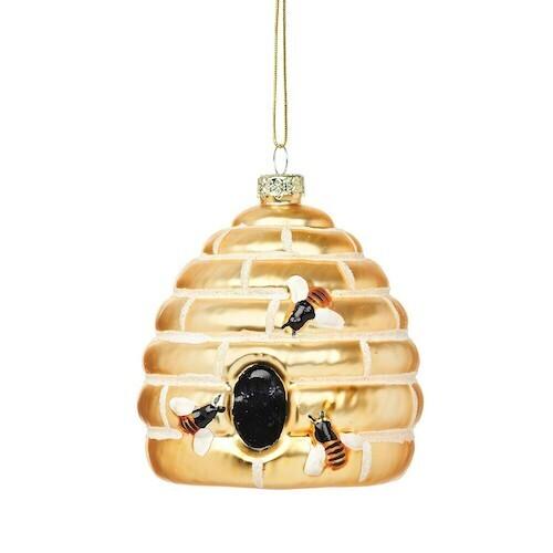 Festive 7cm Glass Beehive with Bees Decoration - Towsure