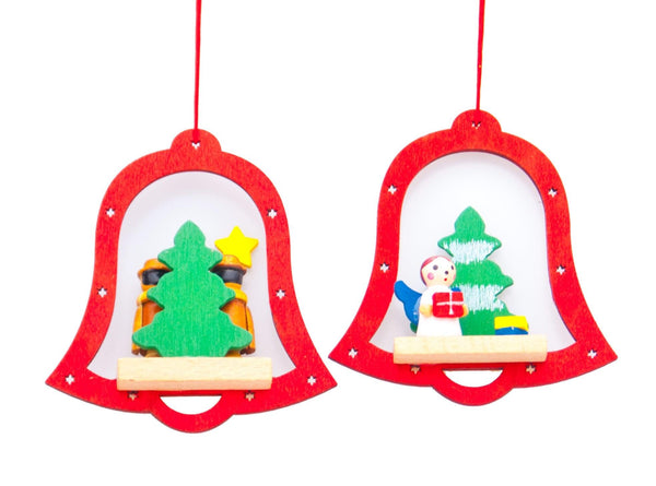 Festive 8.5cm Wooden Hanging Christmas Bell Decoration - Towsure