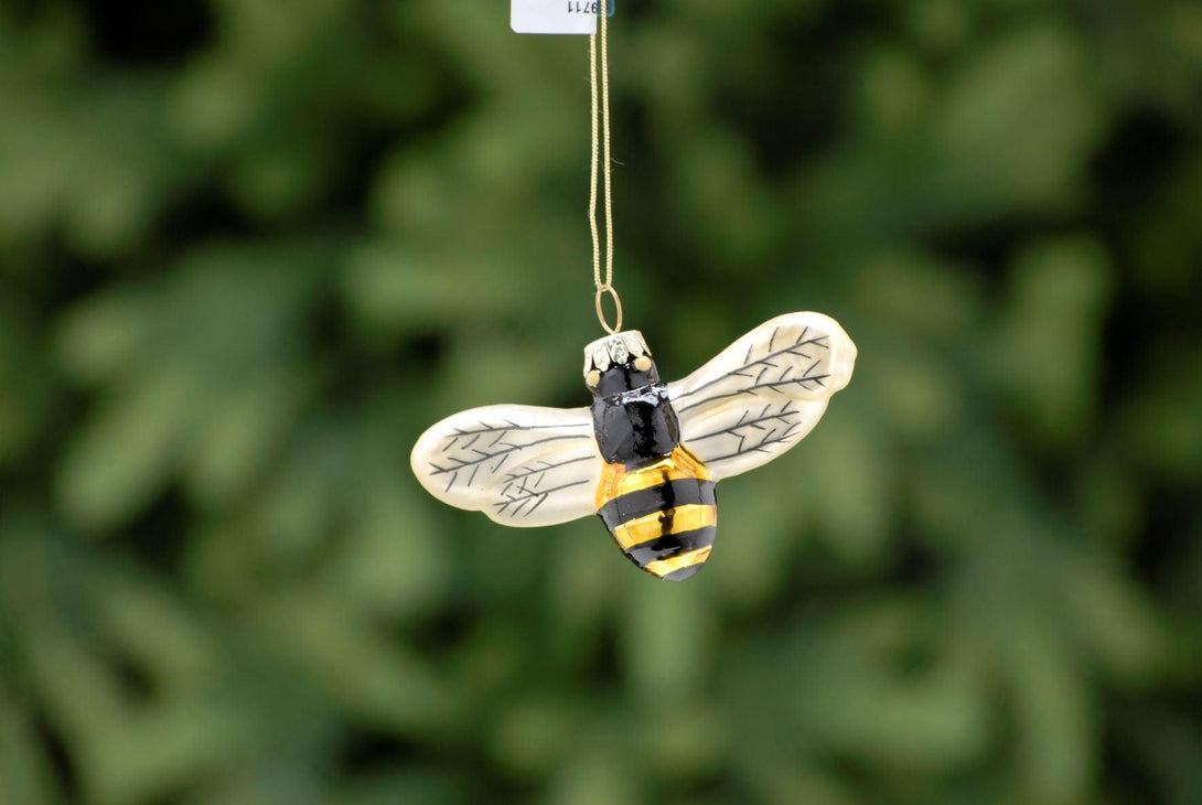 Festive 8cm Glass Bumble Bee Decoration - Towsure