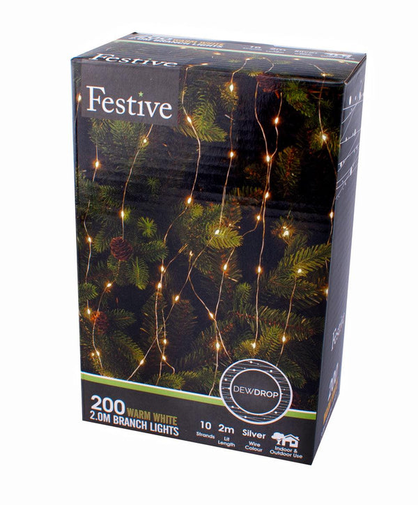Festive LED Silver Branch Light - 2m - Towsure