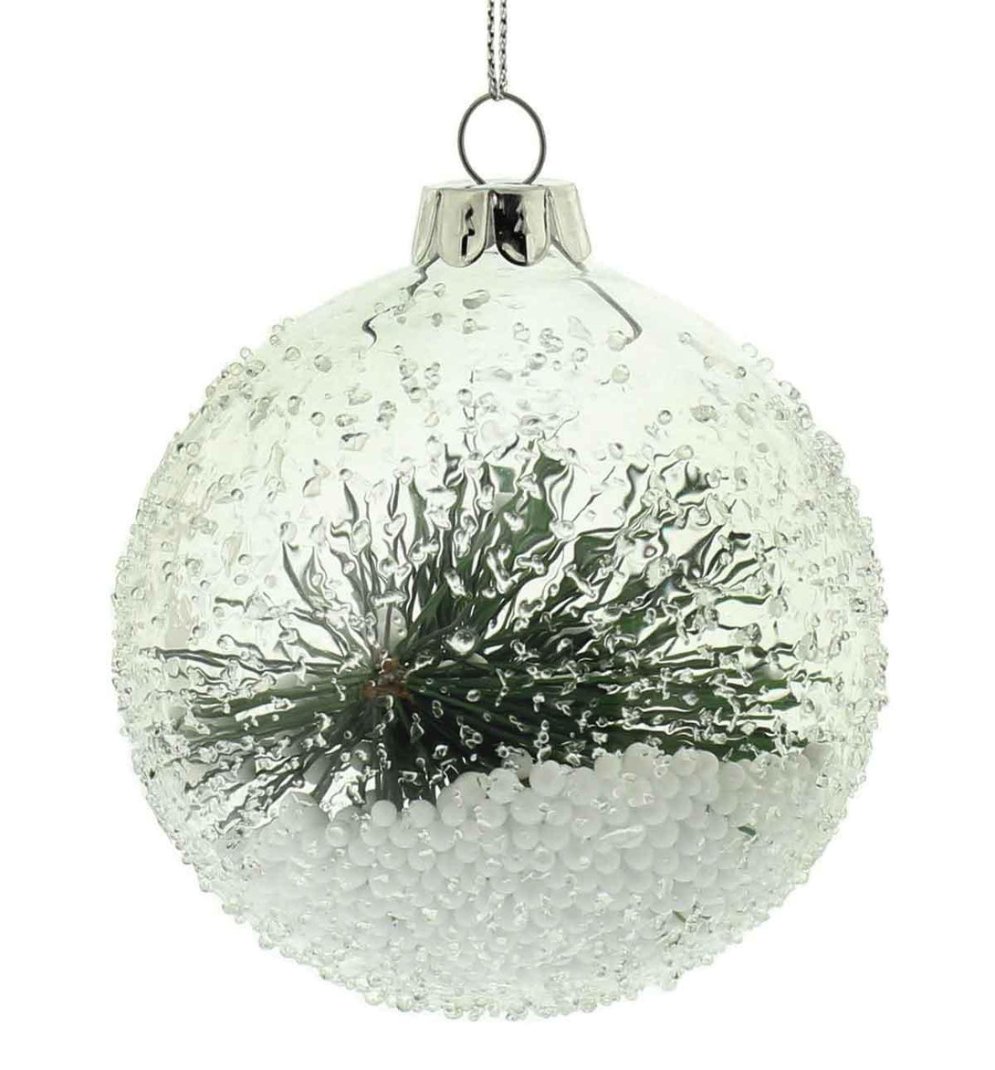 Festive Silver Glass Frosted Christmas Bauble - 80mm - Towsure