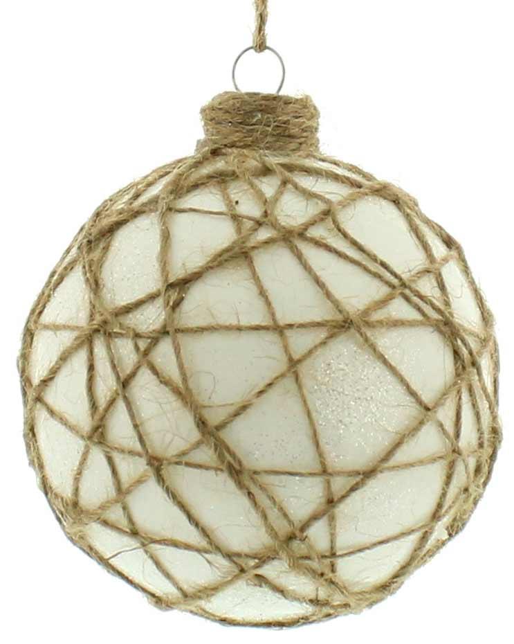 Festive White/Twine Christmas Bauble - 80mm - Towsure