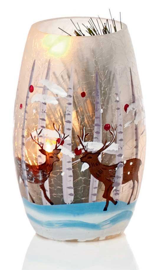 Illuminated Christmas Vase 13cm - Reindeer Design - Towsure