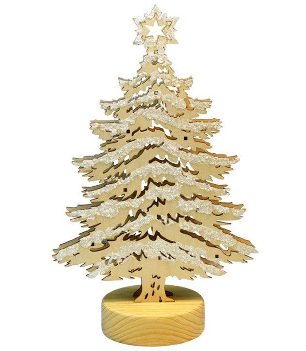 LED Illuminated Wooden Christmas Tree Ornament - 315mm Tall - Towsure
