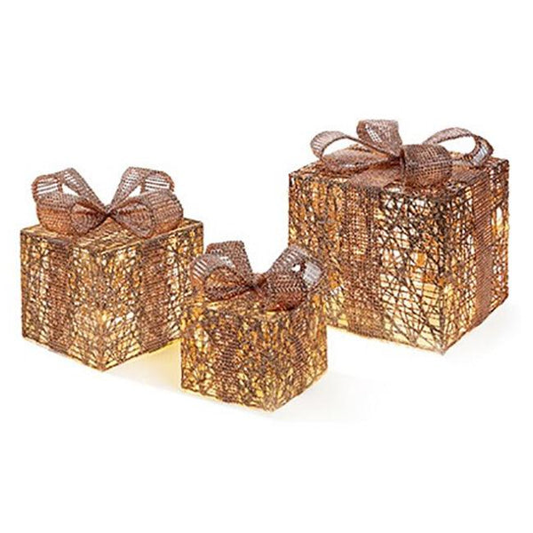 LED Twinkling Rose Gold Christmas Parcels - Warm White - Towsure