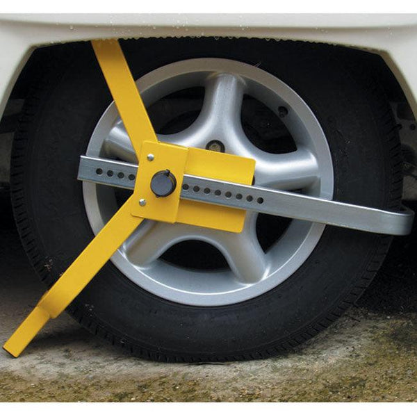 Lightweight easy portable wheelclamp for cars and caravans