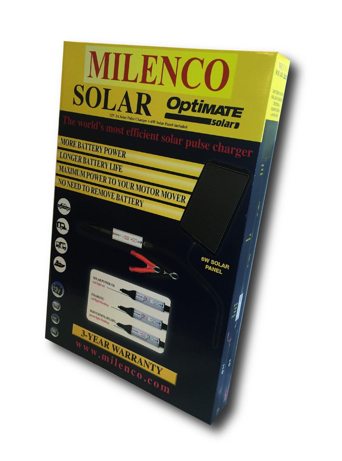 Milenco Solar Car & Caravan Leisure Battery Charger by Optimate - Towsure