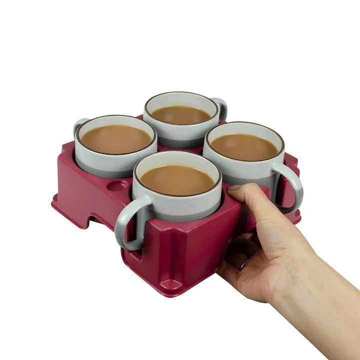 Muggi Recycled 4-Mug Carrying Tray in Rustic Red | Ideal for Camping