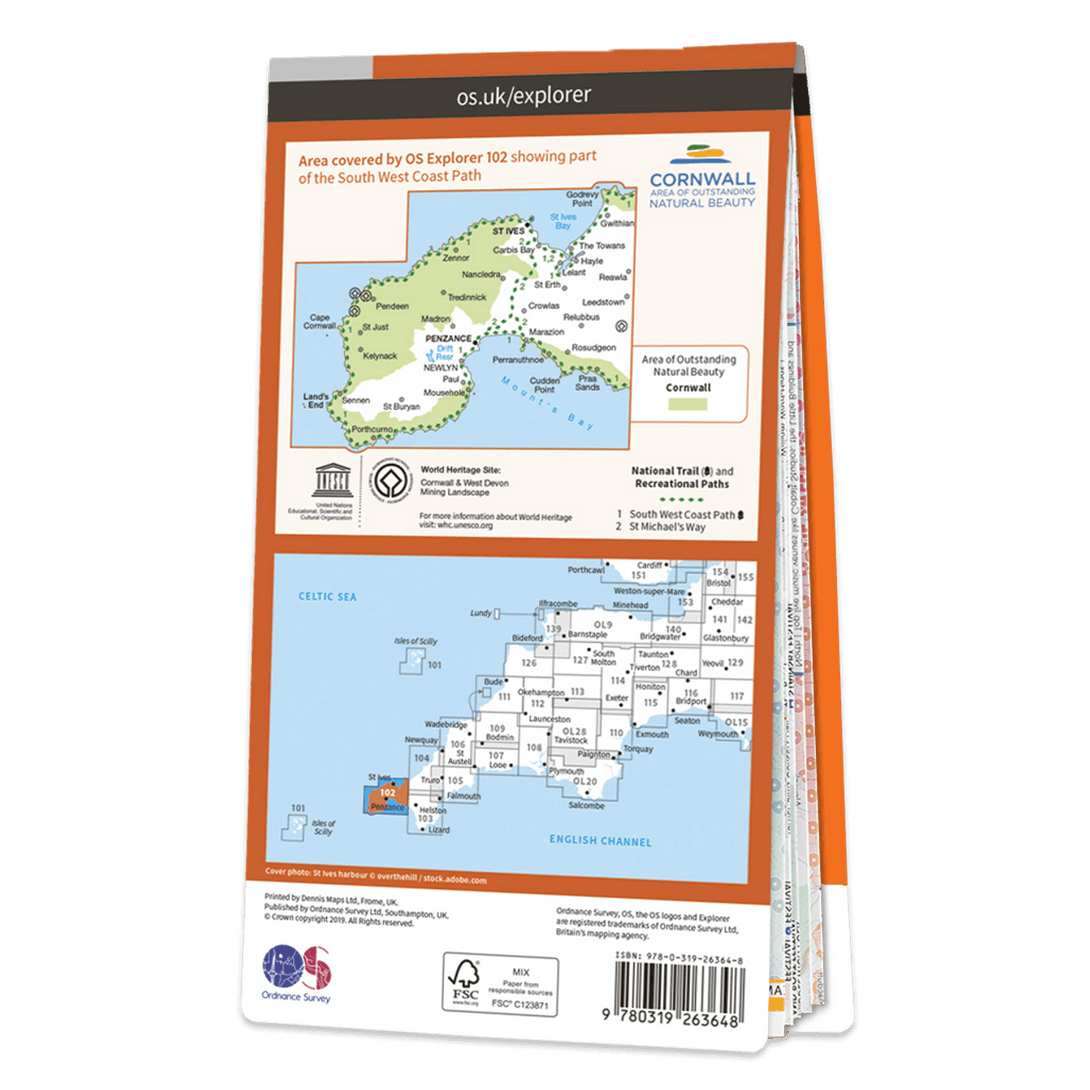 OS Explorer Map 102 - Lands End Penzance & St Ives - Towsure
