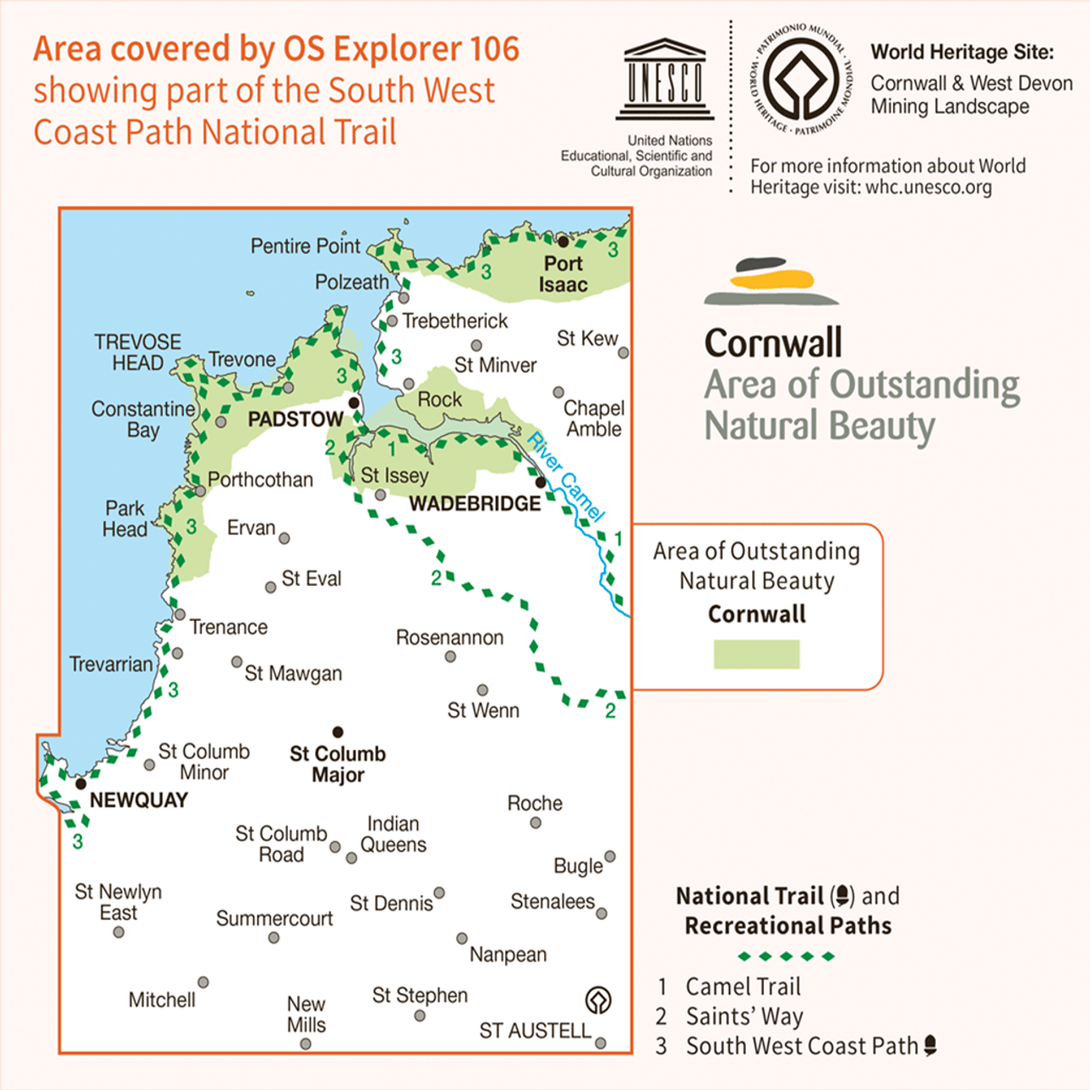 OS Explorer Map 106 - Newquay & Padstow Wadebridge Port Isaac & St Columb Major - Towsure