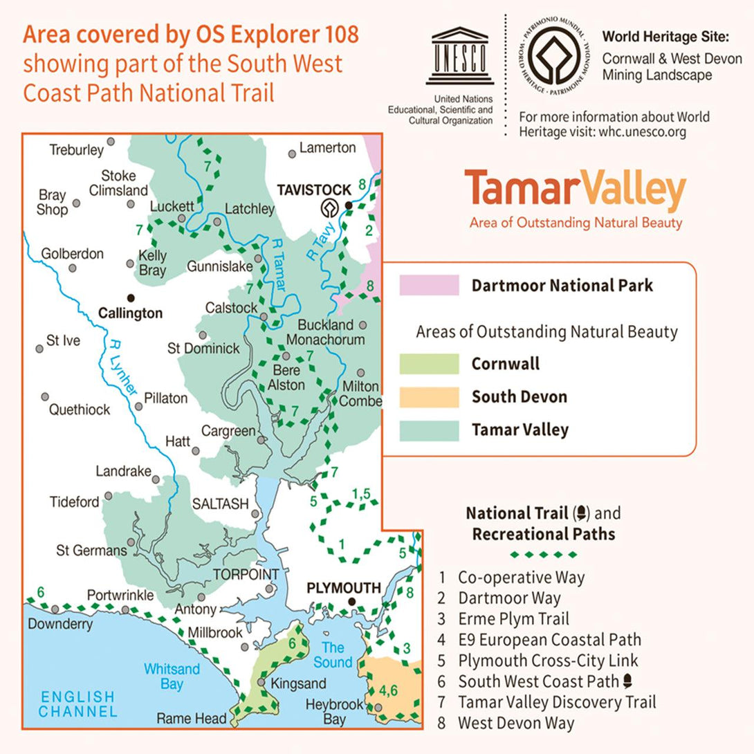 OS Explorer Map 108 - Lower Tamar Valley & Plymouth Tavistock & Callington - Towsure