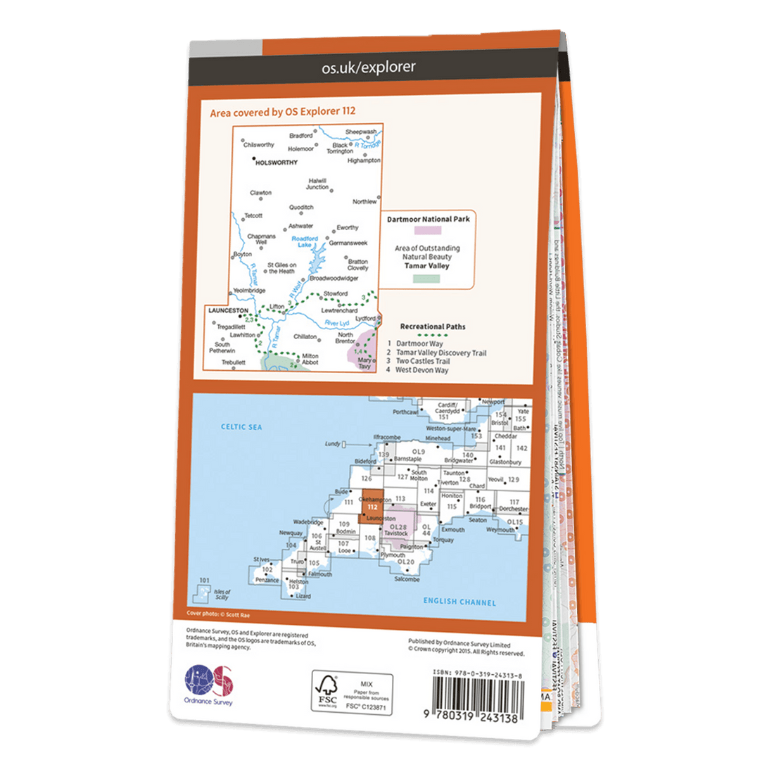 OS Explorer Map 112 - Launceston & Holsworthy Roadford Lake - Towsure