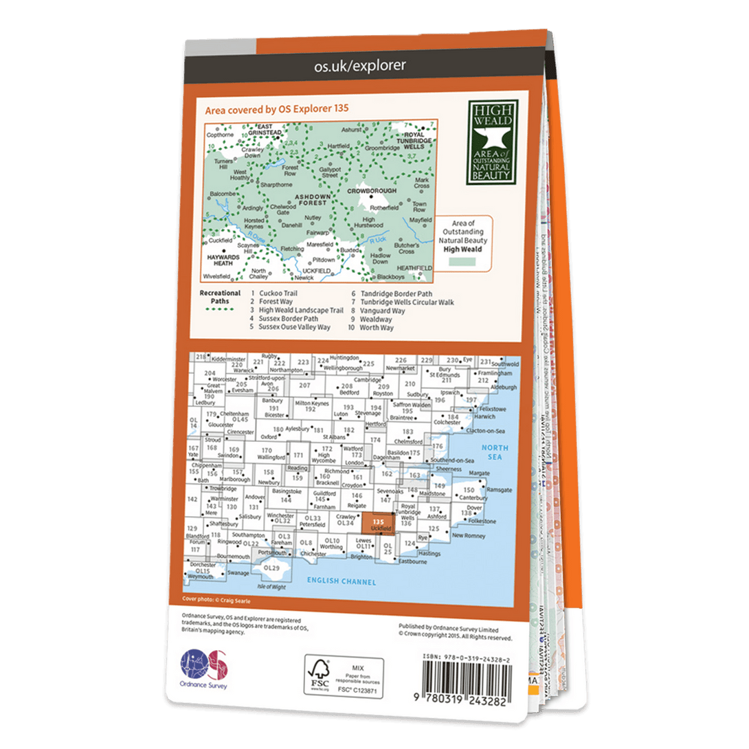 OS Explorer Map 135 - Ashdown Forest Royal Tunbridge Wells East Grinstead Haywards Heath & Crowborough - Towsure