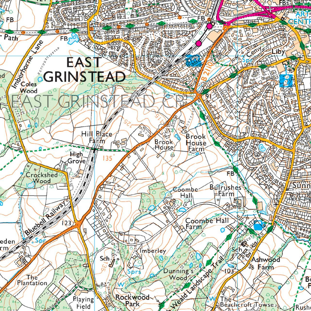 OS Explorer Map 135 - Ashdown Forest Royal Tunbridge Wells East Grinstead Haywards Heath & Crowborough - Towsure