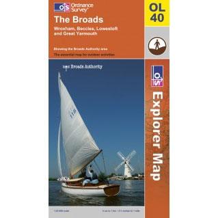 OS Explorer Map OL40 - The Broads Wroxham Beccles Lowestoft and Great Yarmouth - Towsure