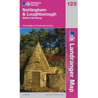 OS Landranger Map 129 Nottingham & Loughborough Melton Mowbray - Towsure