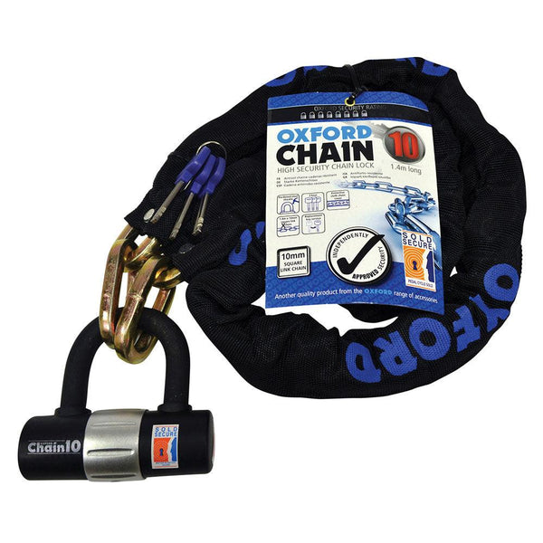 Oxford Chain 10 Hardened Chain Lock - Sold Secure Gold - Towsure
