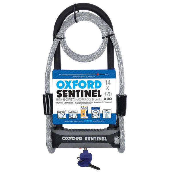 Oxford Sentinel 14 Duo Shackle Lock with Security Cable - Sold Secure - Towsure
