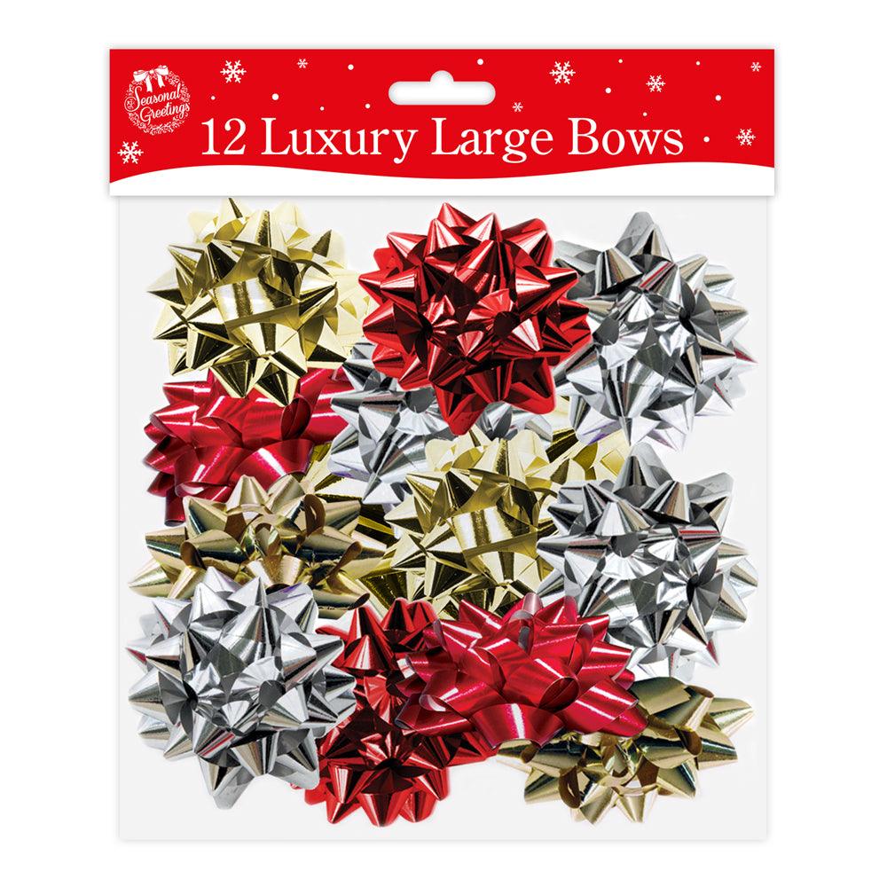 Pack of 12 Large Luxury Foil Christmas Bows - Towsure