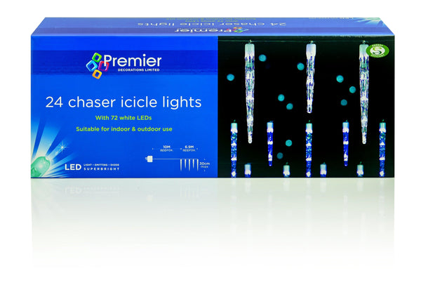 Premier 24 Chaser Icicles With 72 White LEDS - Towsure