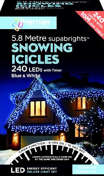 Premier 240 LED Snowing Icicles Blue/White With Timer - Towsure