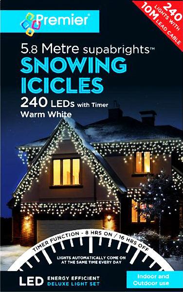 Premier 240 LED Snowing Icicles White With Timer - Towsure