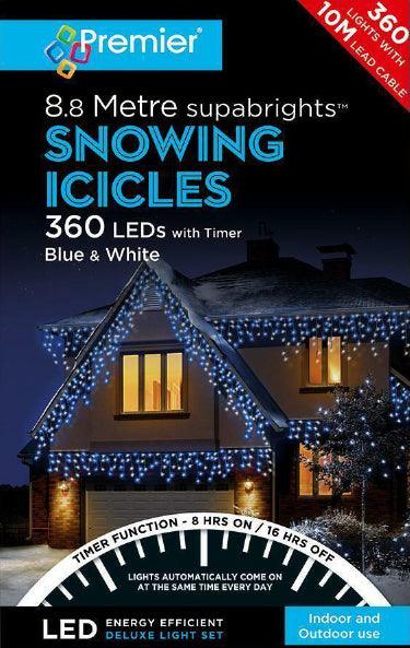 Premier 360 LED Snowing Icicles Blue/White With Timer - Towsure