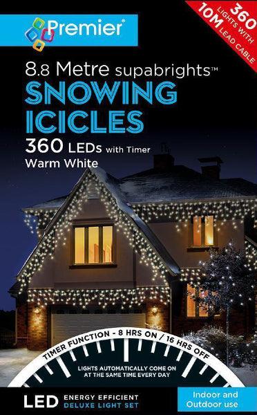 Premier 360 LED Snowing Icicles White With Timer - Towsure