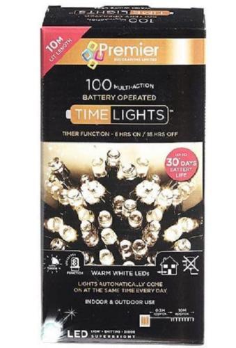 Premier Decorations 100 Multi-Action Battery Operated Warm White LED Lights - Towsure