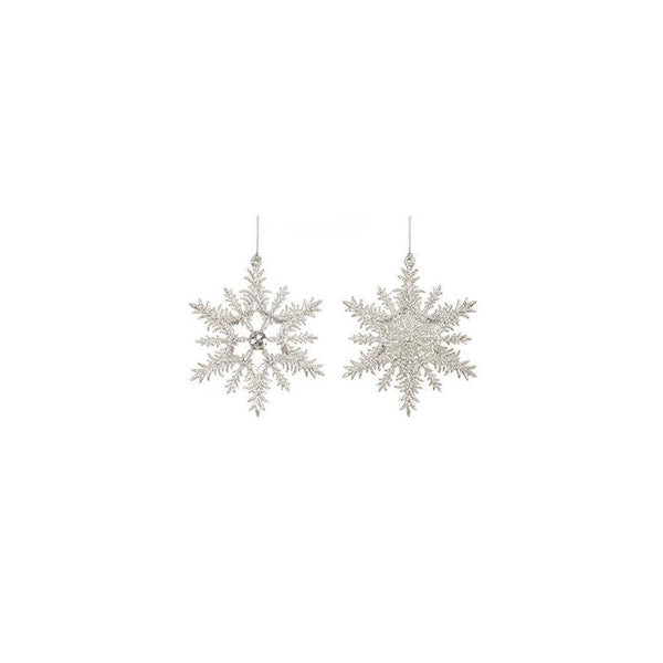 Premier Decorations 12cm Assorted Glitter Snowflake Tree Decorations - Silver - Towsure