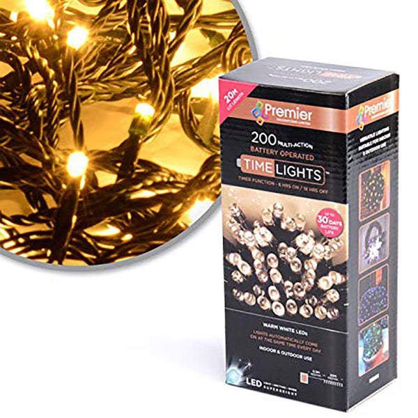 Premier Decorations 200 Multi-Action Battery Operated LED Lights Warm White