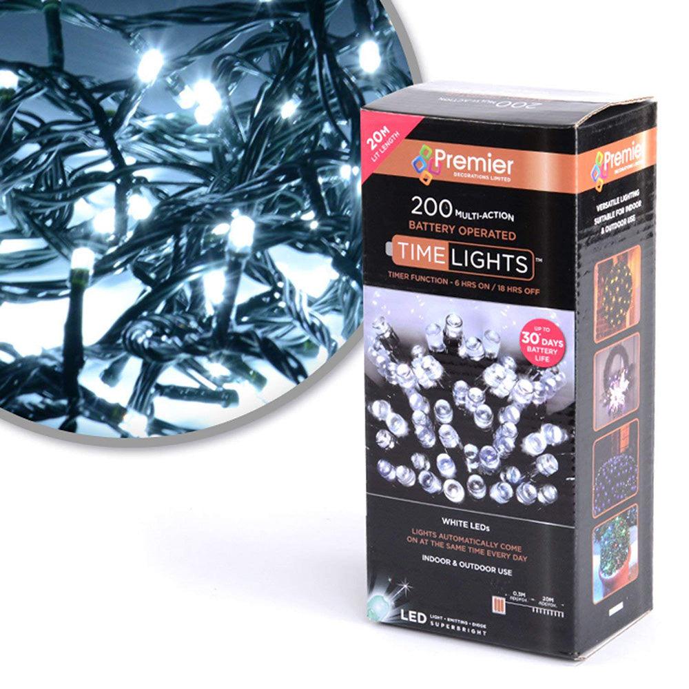 Premier Decorations 200 Multi-Action Battery Operated White LED Lights