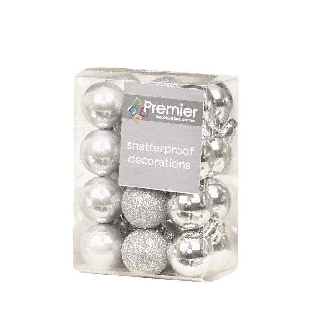 Premier Decorations 24 Silver White Multi Finish Baubles