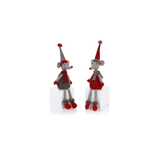 Premier Decorations 60cm Assorted Mice - Red/Grey - Towsure