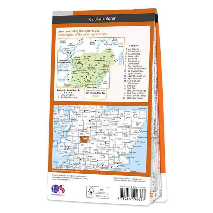 OS Explorer Map 392 - Ben Nevis & Fort William The Mamores & The Grey ...