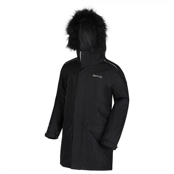 Regatta Kids' Perry Fur Trimmed Waterproof Insulated Jacket - Black - Towsure