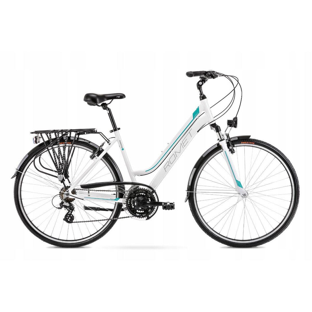 Romet Gazela 26 Step-Through Hybrid Bike White/Turquoise - Towsure