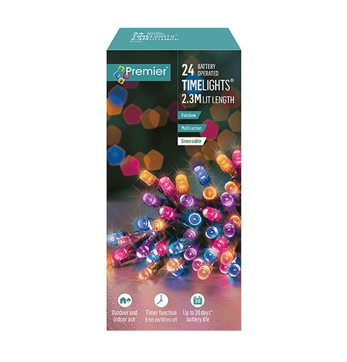 Premier Decorations 24 Multi Action Battery Operated LED Lights - Rainbow