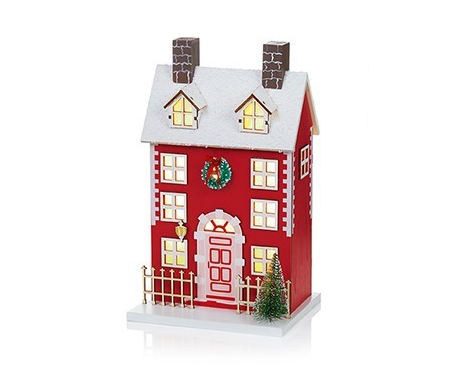 Premier 29cm Lit Wooden Red House With Tree Scene