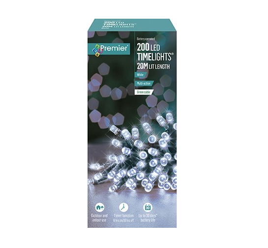 Premier Decorations 200 Mutli-Action Battery Operated White LED Lights